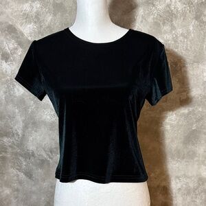 Elegant Black Velvet Women's Short Sleeve Top ( Love 18)